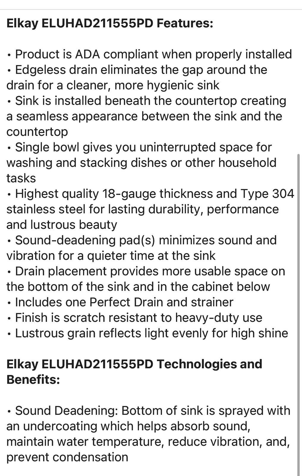 Elkay ELUHAD211555PD Lustertone 23-1/2" Undermount Single Basin - Stainless