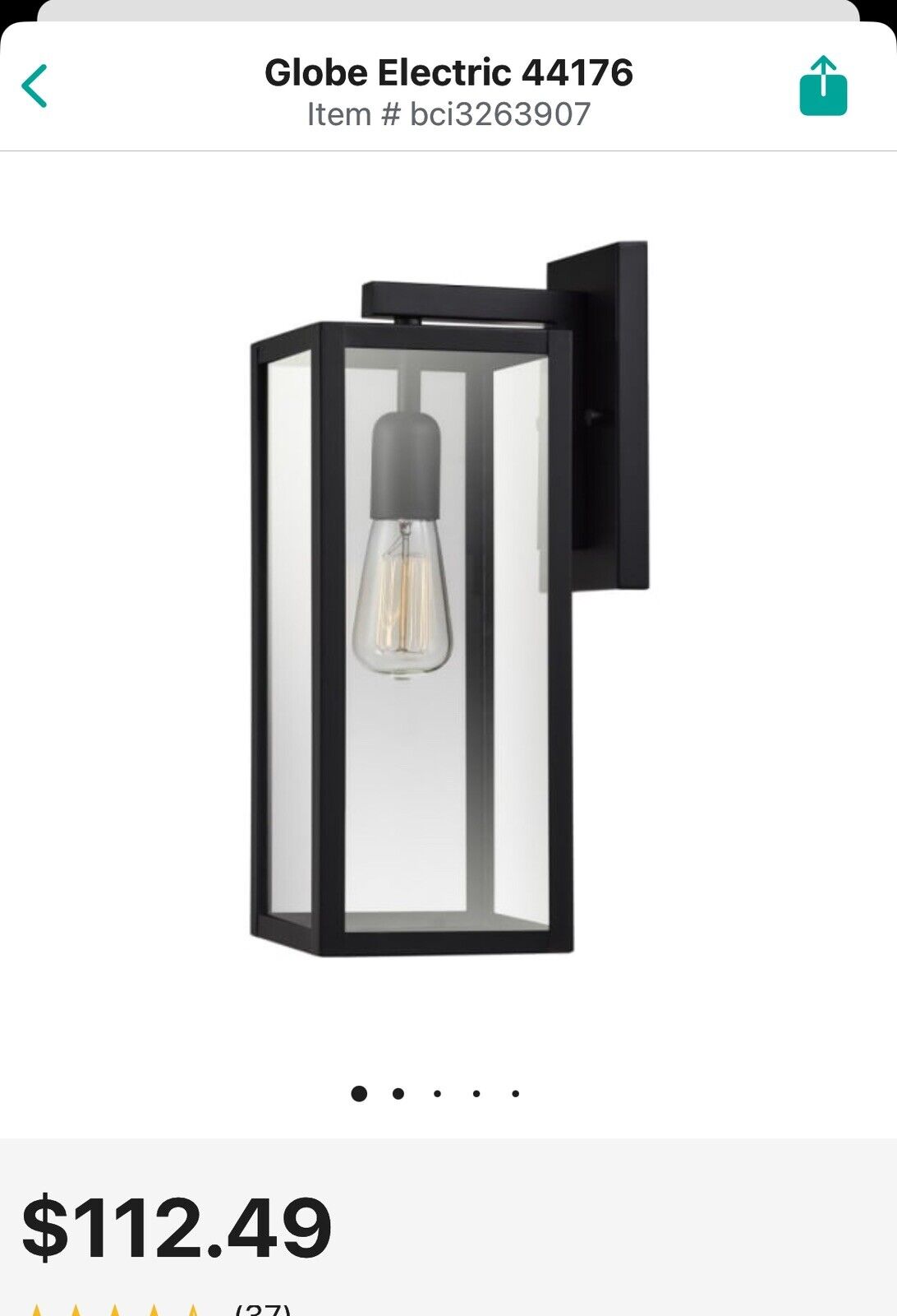 Globe Electric 44176 Bowery 1-Light Outdoor Indoor Wall Sconce Matte Black