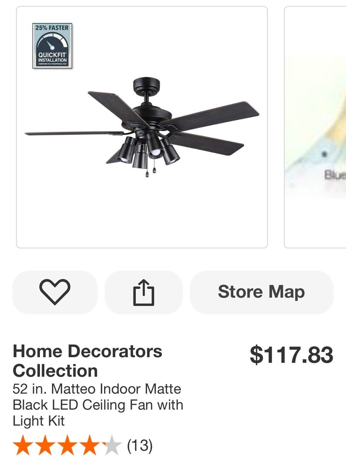 Home Decorators Collection LED Ceiling Fan 52" Indoor Adjustable Matte Black M4