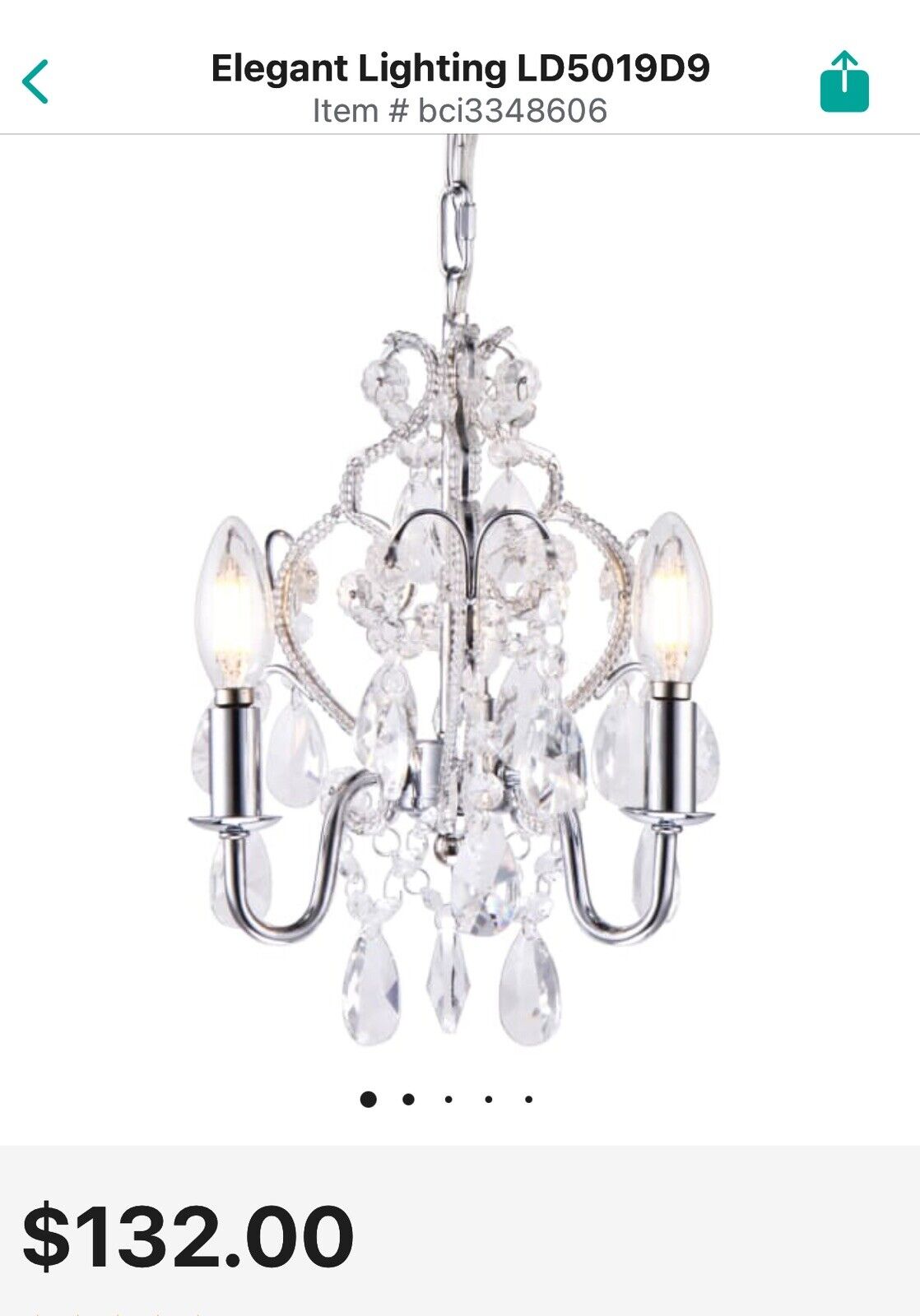 Elegant Lighting LD5019D9 Chrome Karter 3-Light 10"W Crystal Chandelier*No Bulb*
