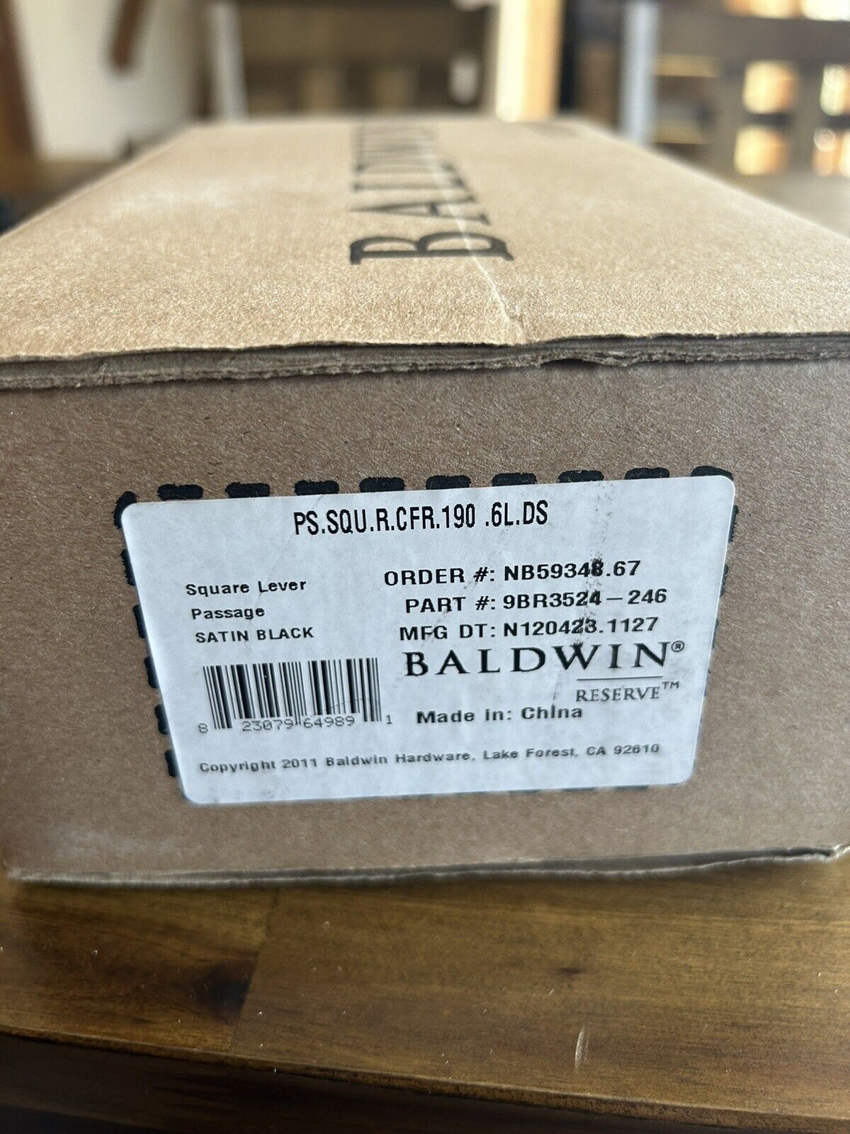 Baldwin PS.SQU.CFR Rectangle Passage Door Lever Set - Black