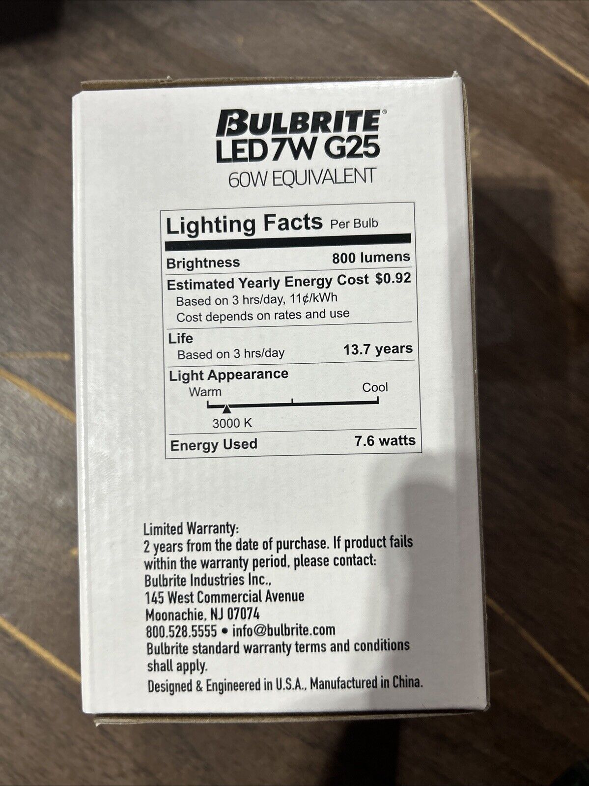 Bulbrite 60w Equiv 7w 30k LED Bulb