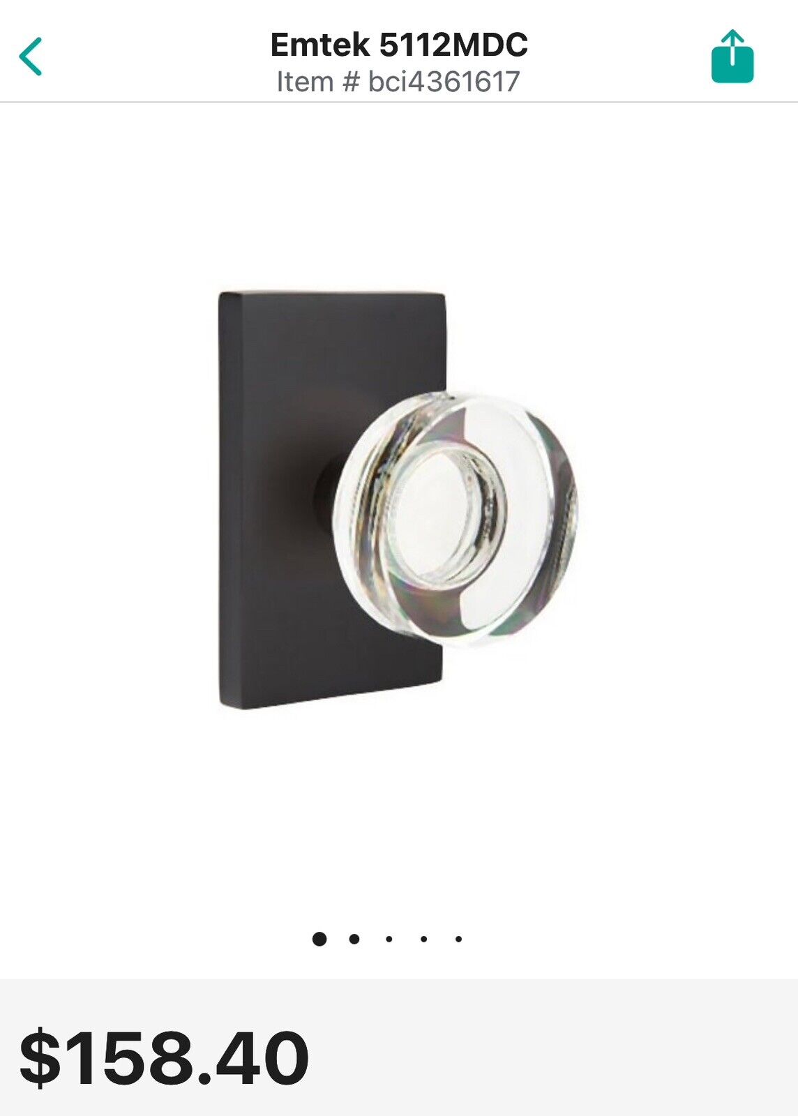 Emtek 5112MDCUS19 Passage Set Modern Disc Crystal Knob (Flat Black)