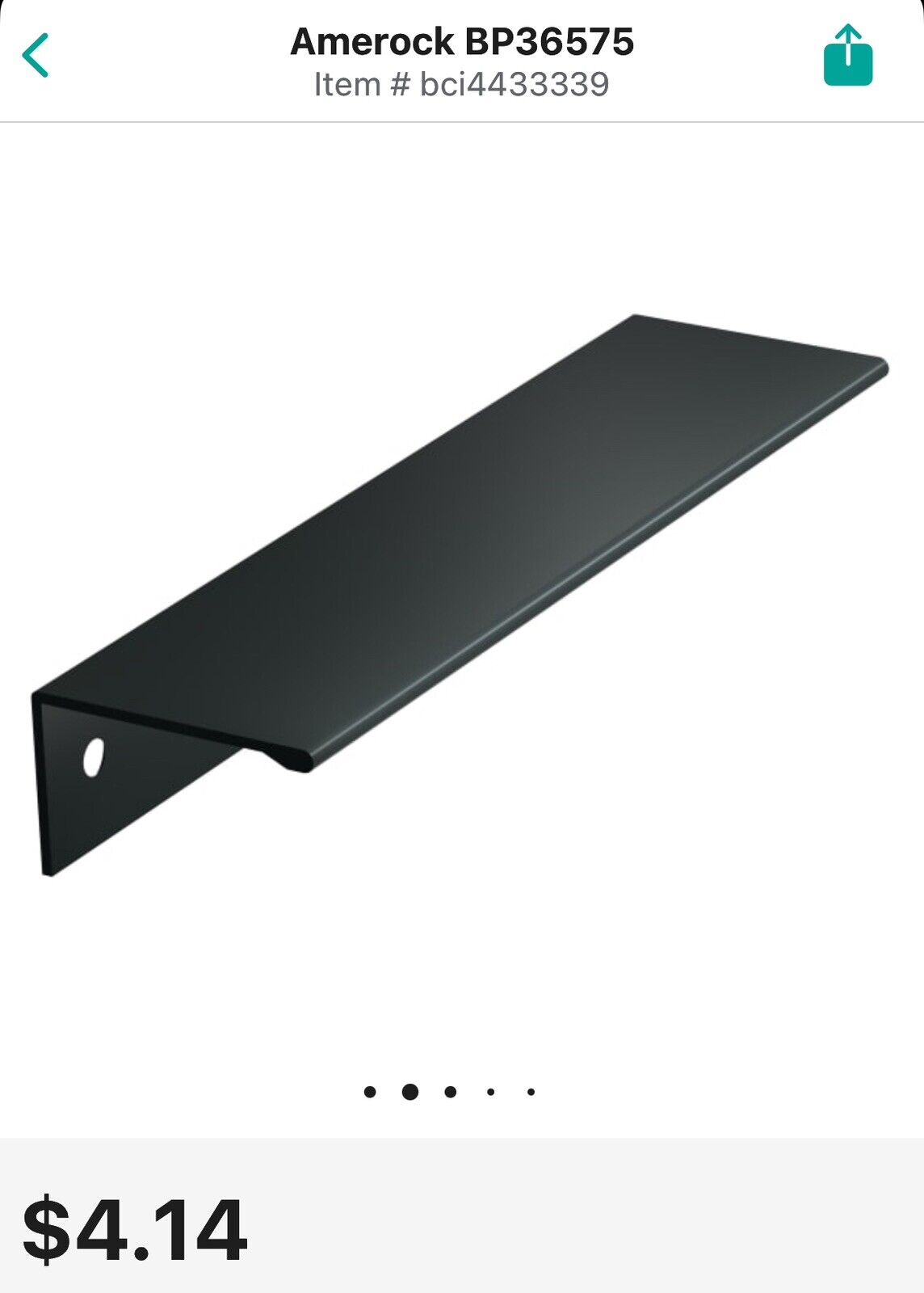 Amerock BP36575 Black Edge Pull 5-13/16"L Finger Cabinet Pull 2 Pack