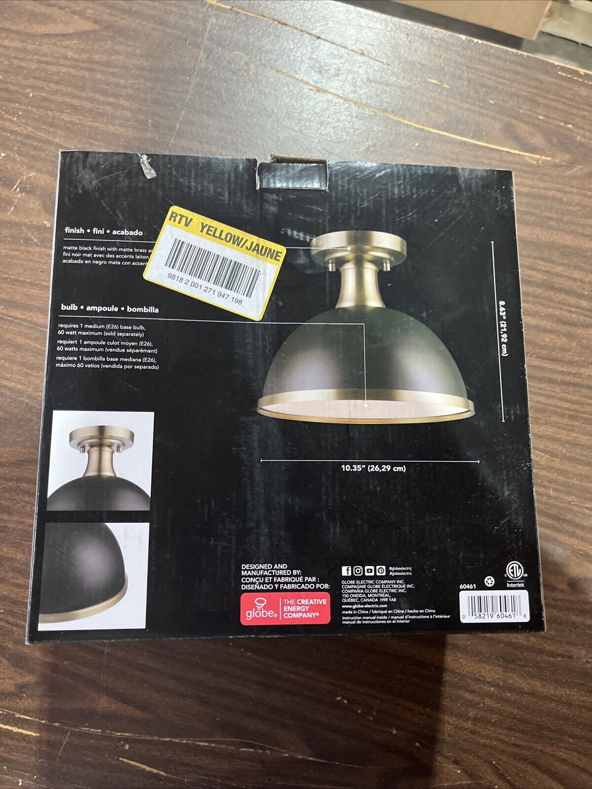 Globe Electric 60461 Beckett 10.35" 1-Light Matte Black Brass Semi-Flush Mount