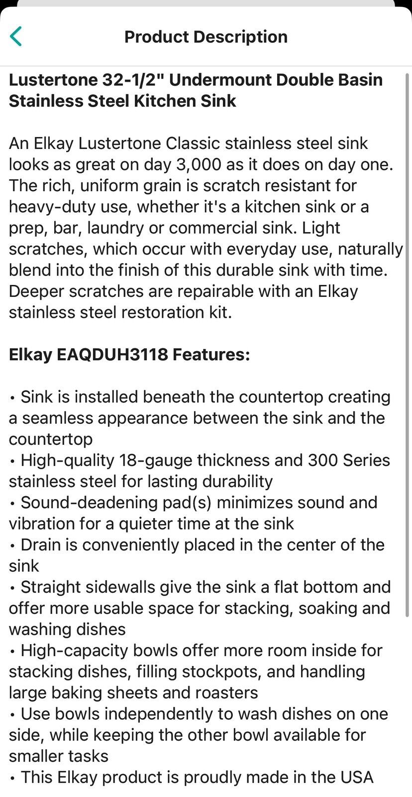 Elkay EAQDUH3118 Lustertone 32-1/2" Undermount Double Basin - Stainless Steel