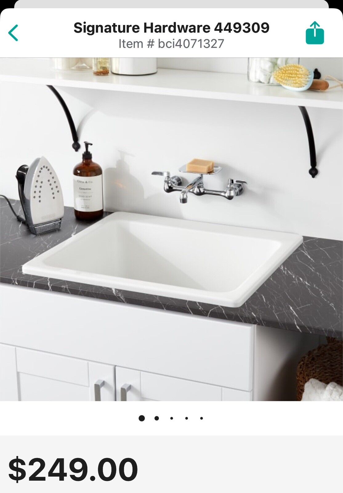 Signature Hardware SHLS2522WH (449309) Medford Drop In 1 Basin Acrylic Laundry S