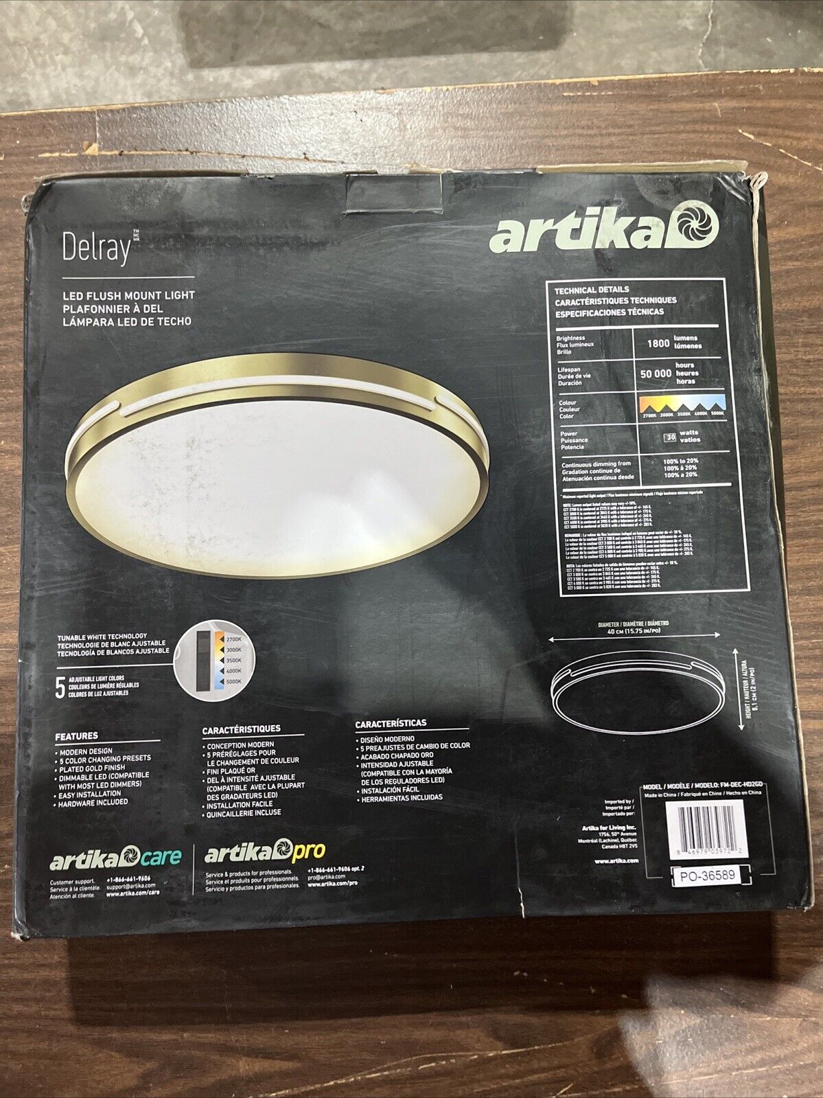 Artika Delray 15 in. 1-Light Gold LED 5 CCT Flush Mount Light Fixture New
