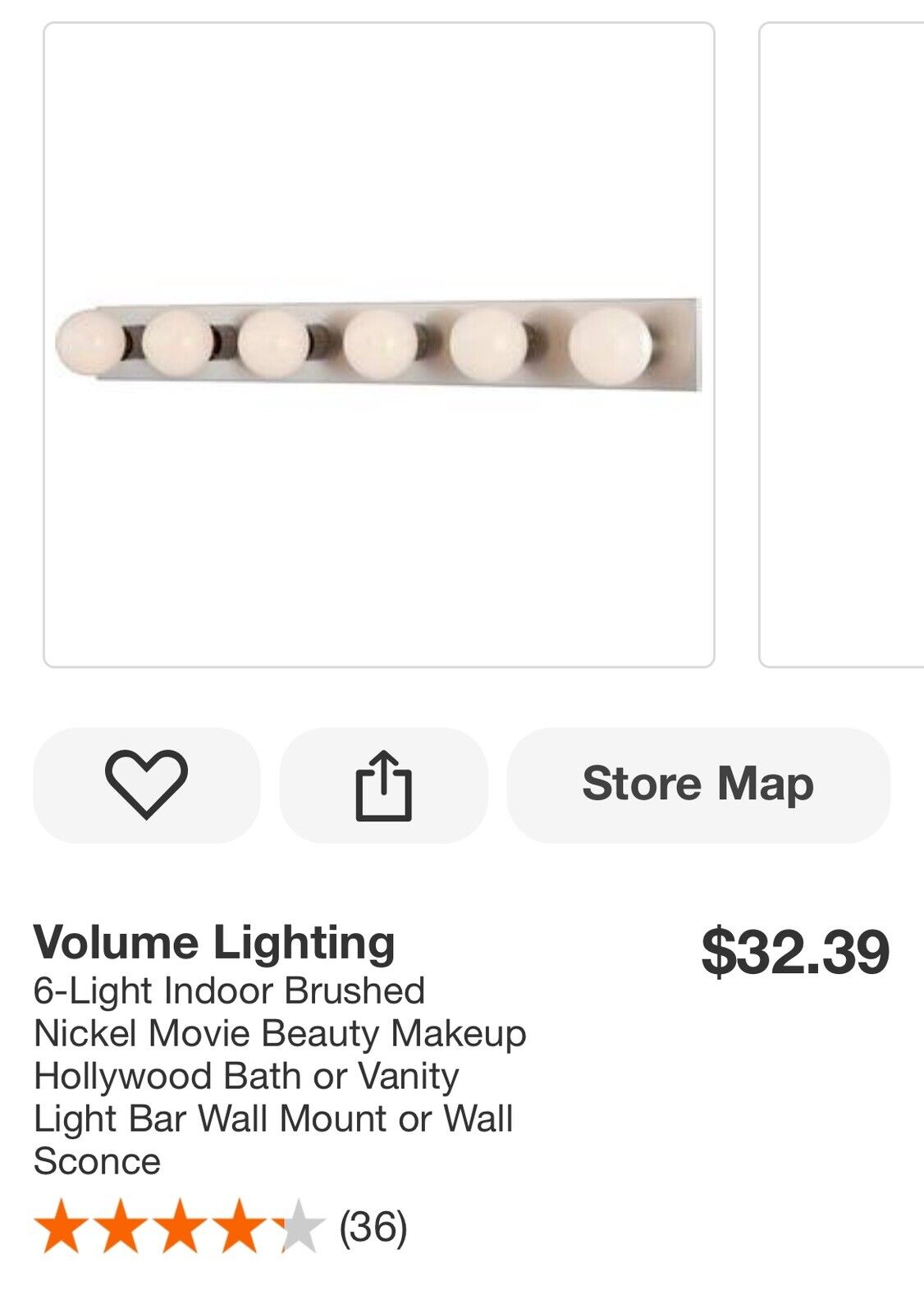 Volume Lighting 6-Light Indoor Brushed Nickel Movie Beauty Makeup Hollywood Bath