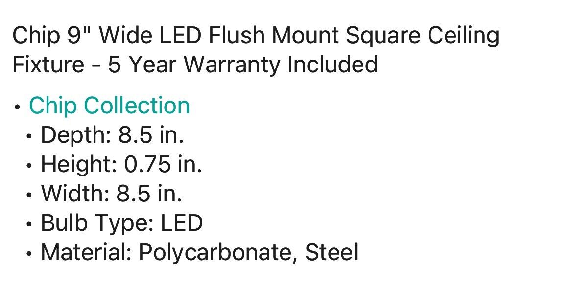 Chip 9" Wide LED Flush Mount Square CeilingFixture - 5 Year Warranty Included