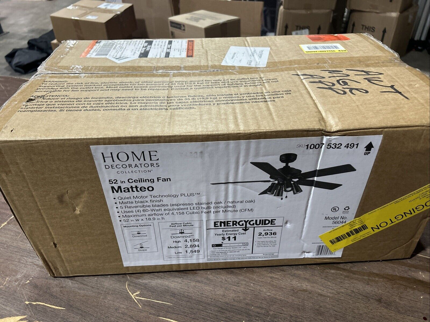 Home Decorators Collection LED Ceiling Fan 52" Indoor Adjustable Matte Black M4