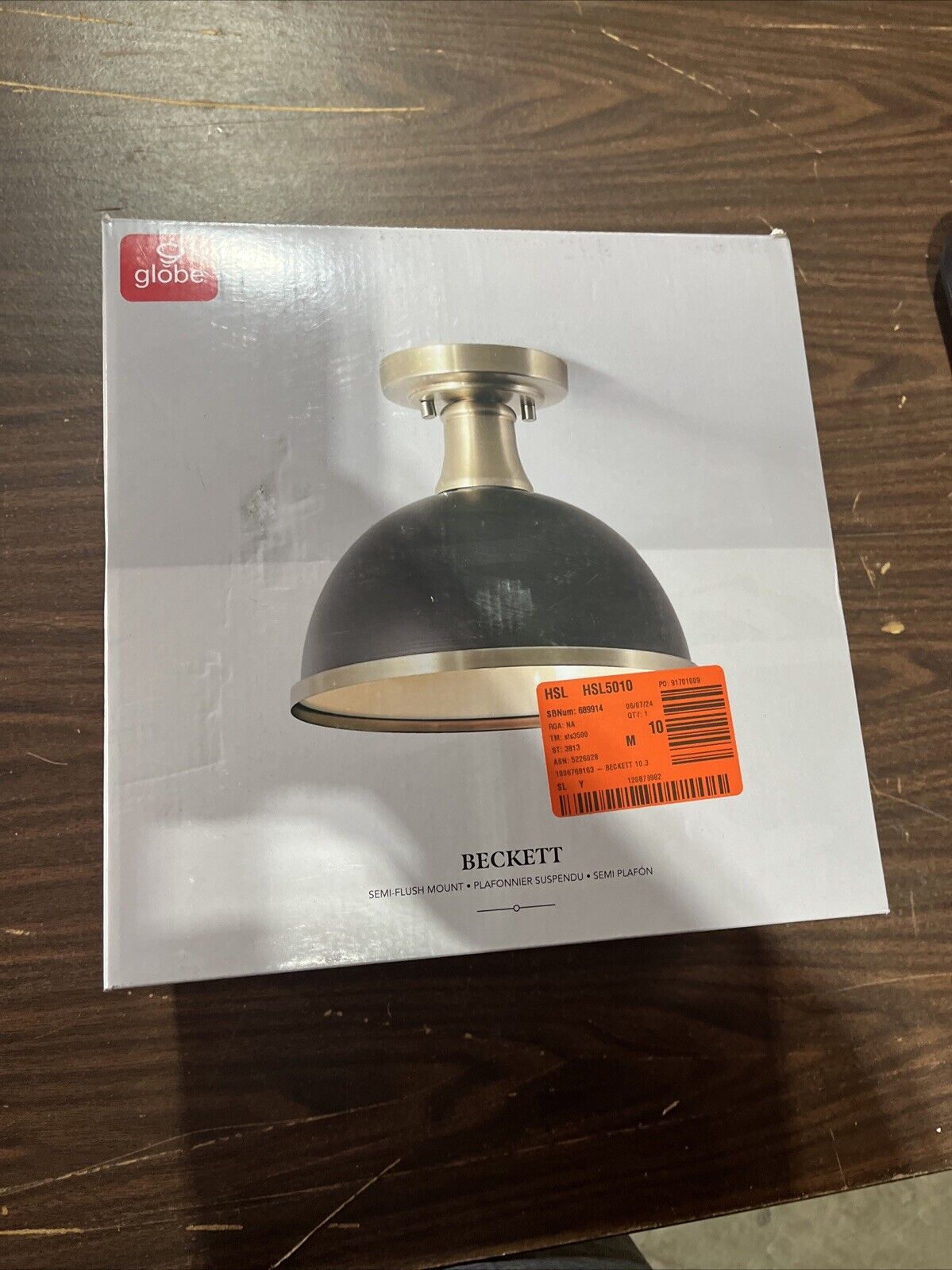 Globe Electric 60461 Beckett 10.35" 1-Light Matte Black Brass Semi-Flush Mount