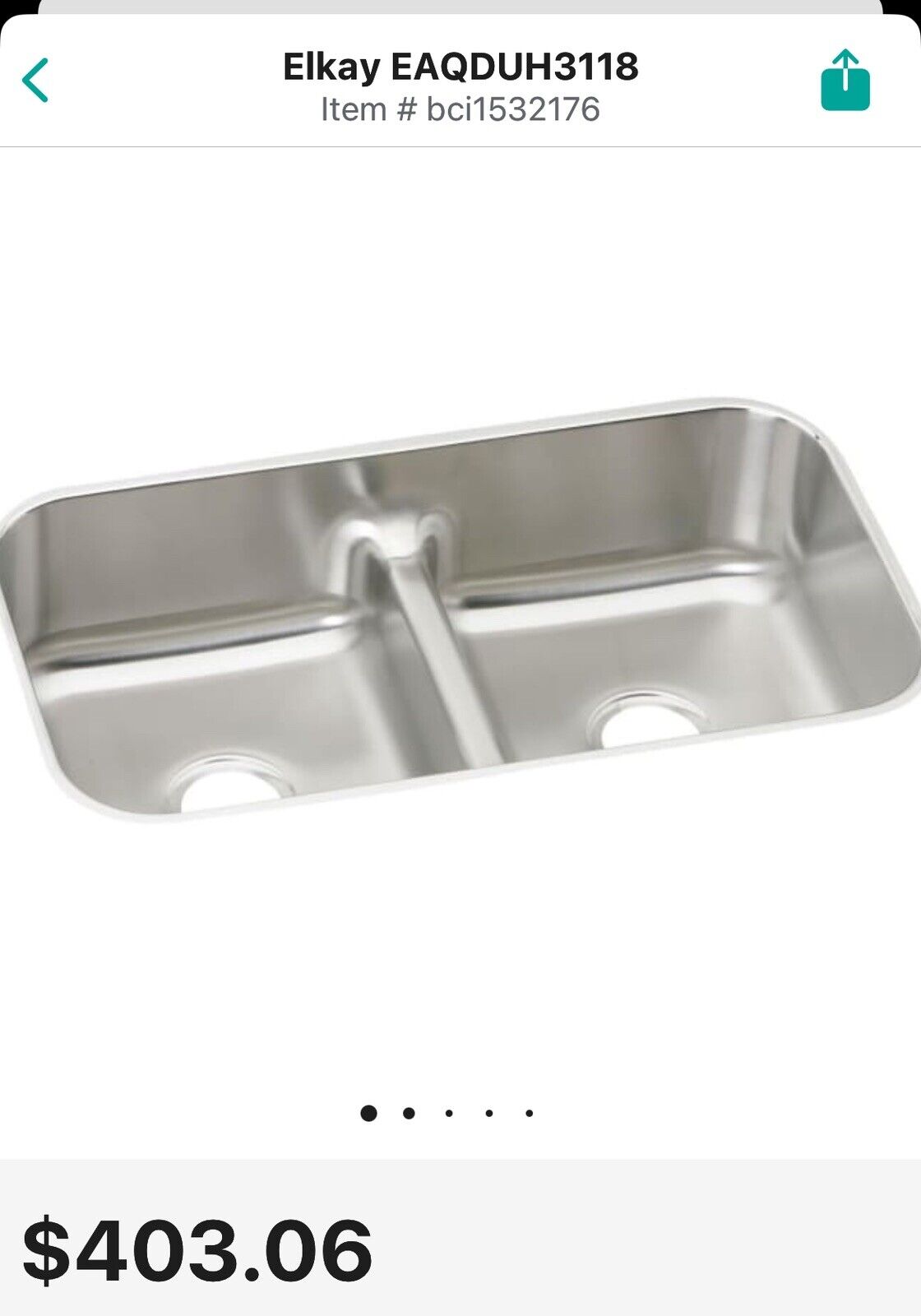 Elkay EAQDUH3118 Lustertone 32-1/2" Undermount Double Basin - Stainless Steel
