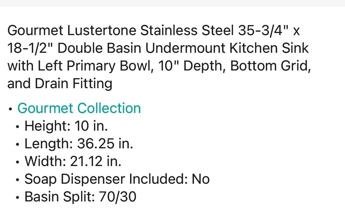 Elkay ELUH362110RDBG Gourmet Lustertone 35.75"x18.5" Double Basin Kitchen Sink