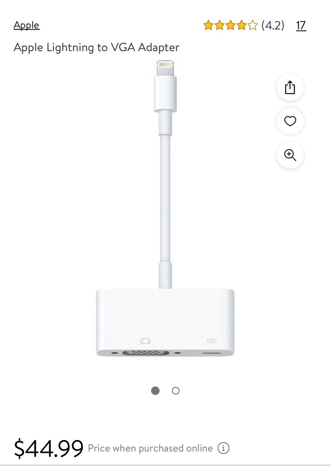 NEW! Apple MD825AM/A Lightning to VGA Adapter