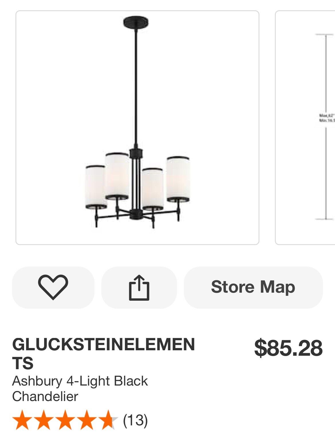 GLUCKSTEINELEMENTS Ashbury 4-Light Black Chandelier 38683-HBCB