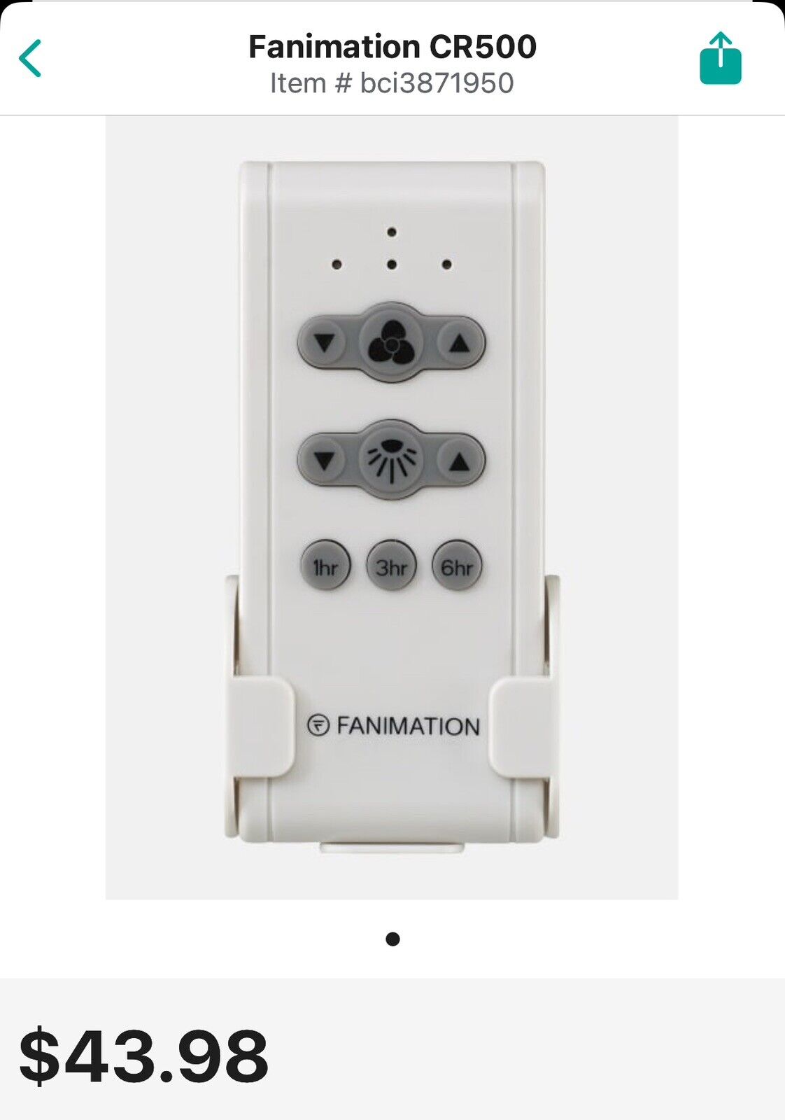 Fanimation CR500 Universal White Remote For Ceiling Fans