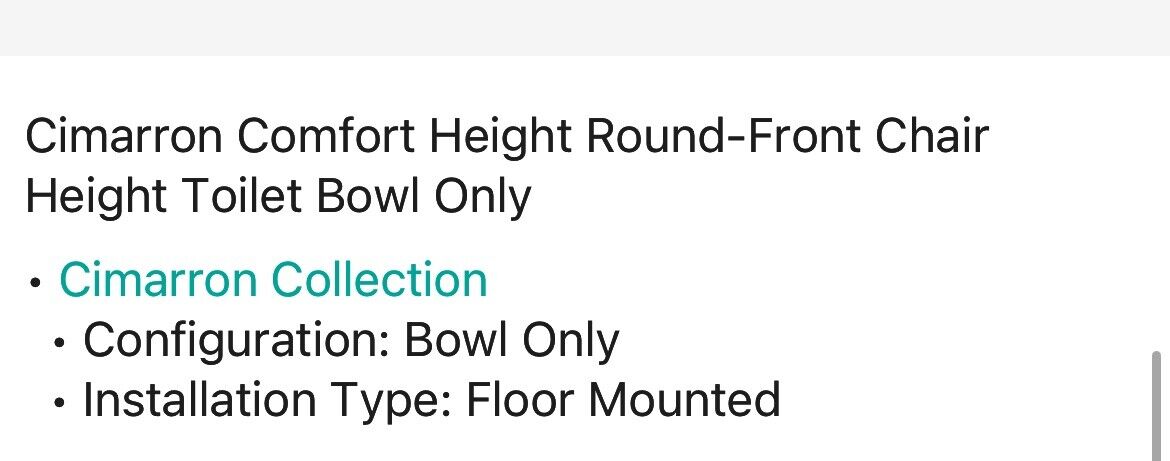 Kohler Cimarron Comfort Height Round-Front ChairHeight Toilet Bowl Only