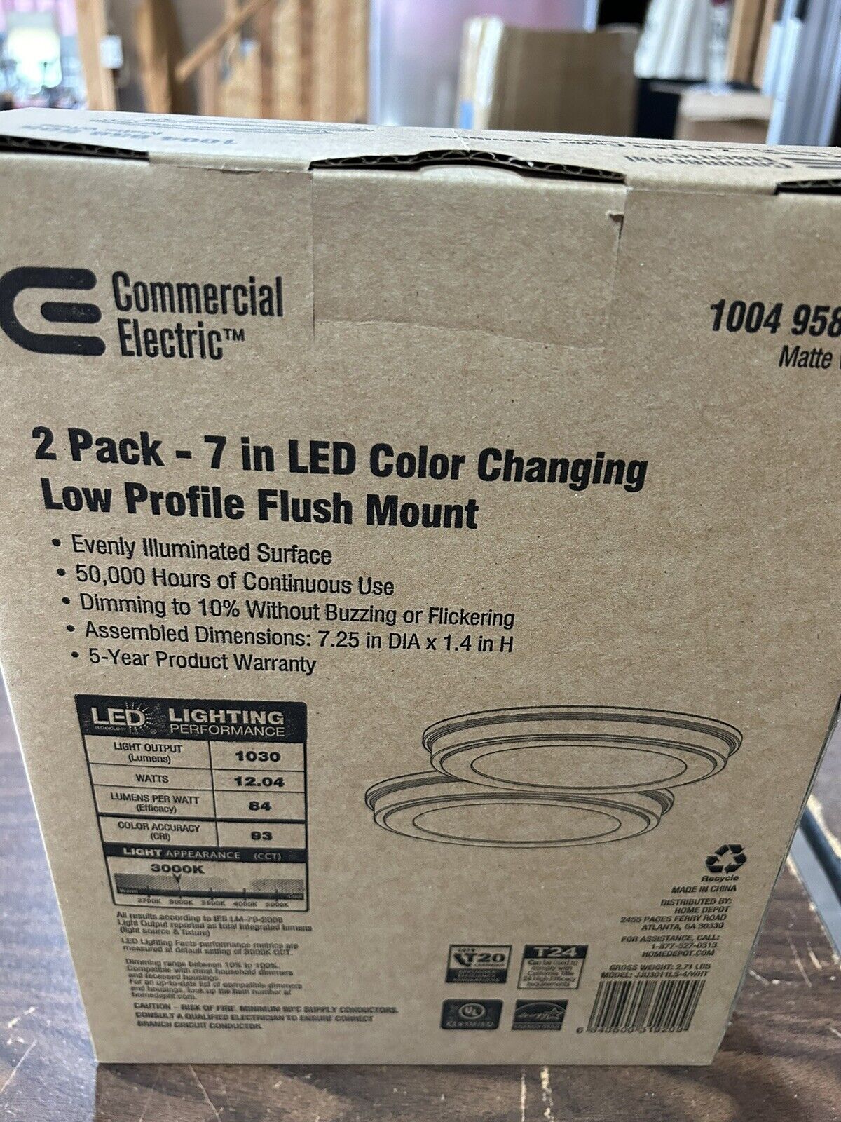 Commercial Electric 7" White Selectable LED Round Flush Mount Low Profile 2-Pack