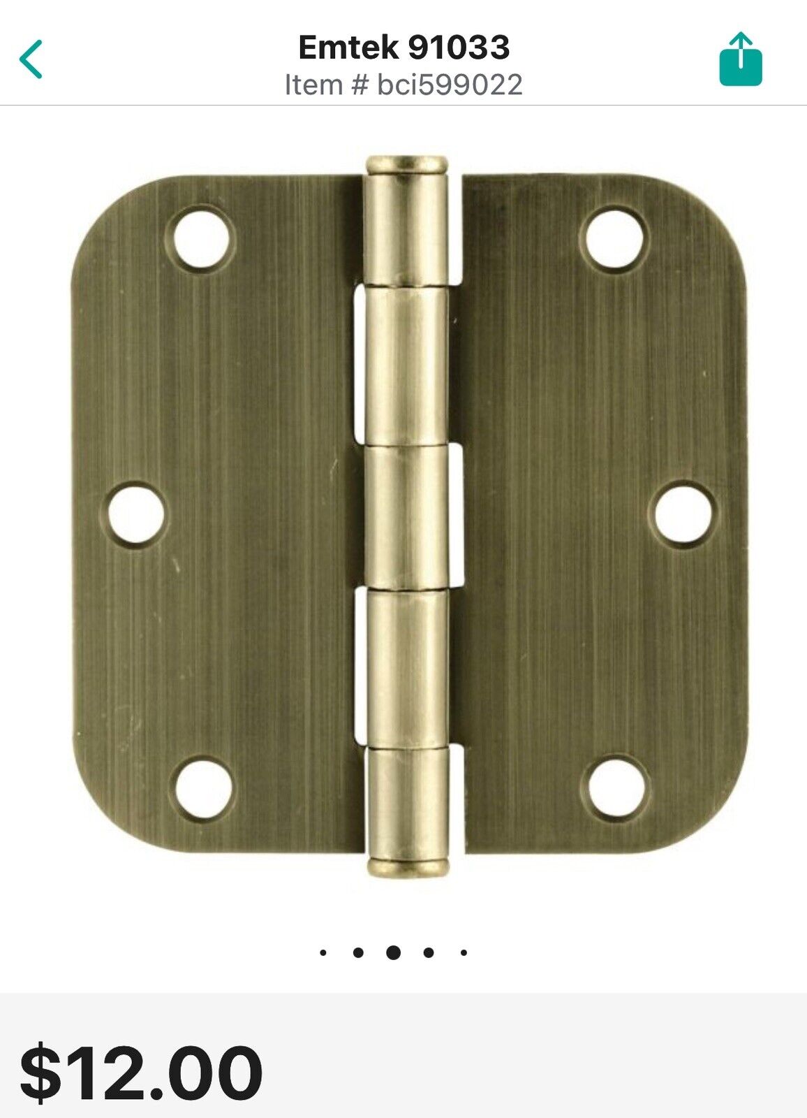 Emtek 91033US7 3.5" x 3.5" Plain Bearing 5/8" Radius Mortise Hinge - Pair - Fren