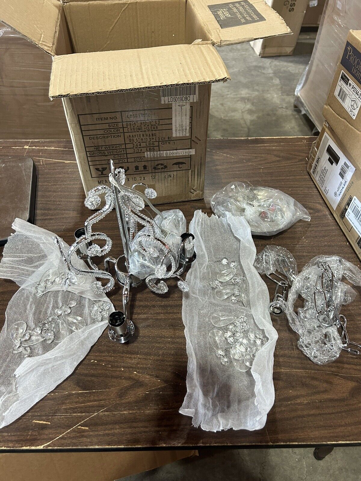 Elegant Lighting LD5019D9 Chrome Karter 3-Light 10"W Crystal Chandelier*No Bulb*