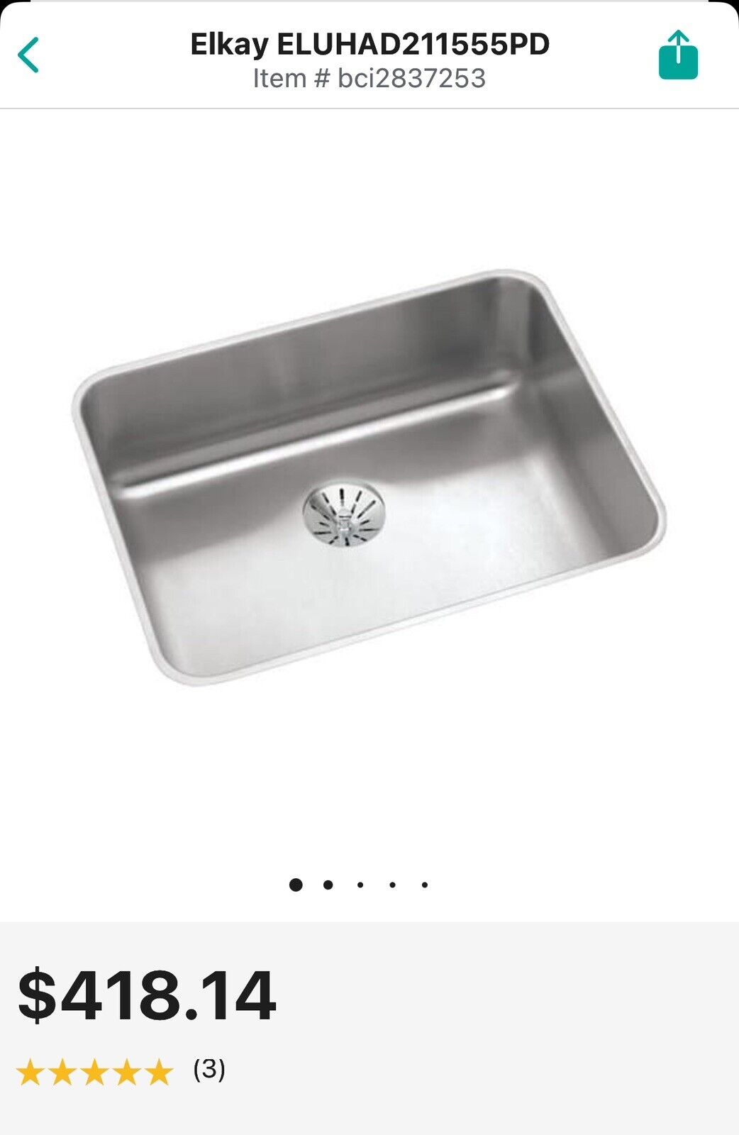 Elkay ELUHAD211555PD Lustertone 23-1/2" Undermount Single Basin - Stainless