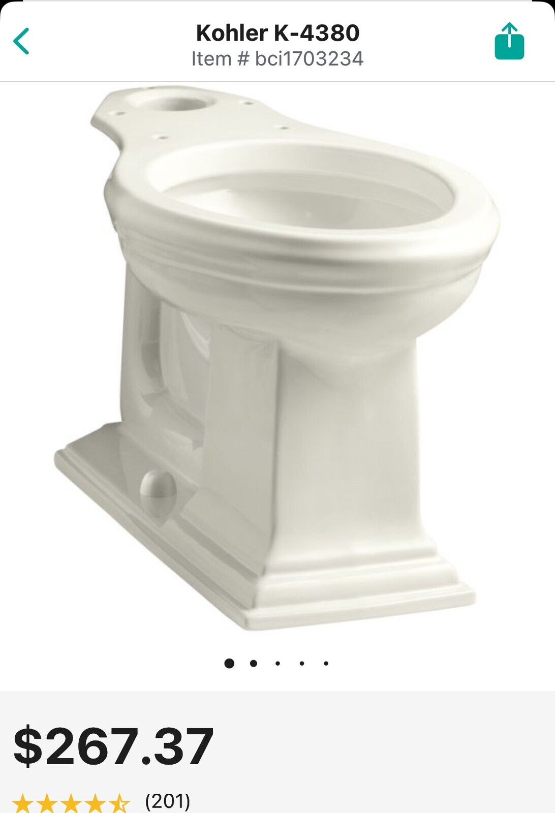 Kohler Memoirs Comfort Height Elongated Toilet Bowl - White (K-4380-0)