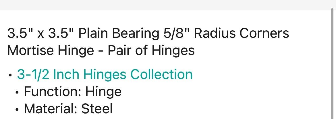 Emtek 91033US7 3.5" x 3.5" Plain Bearing 5/8" Radius Mortise Hinge - Pair - Fren