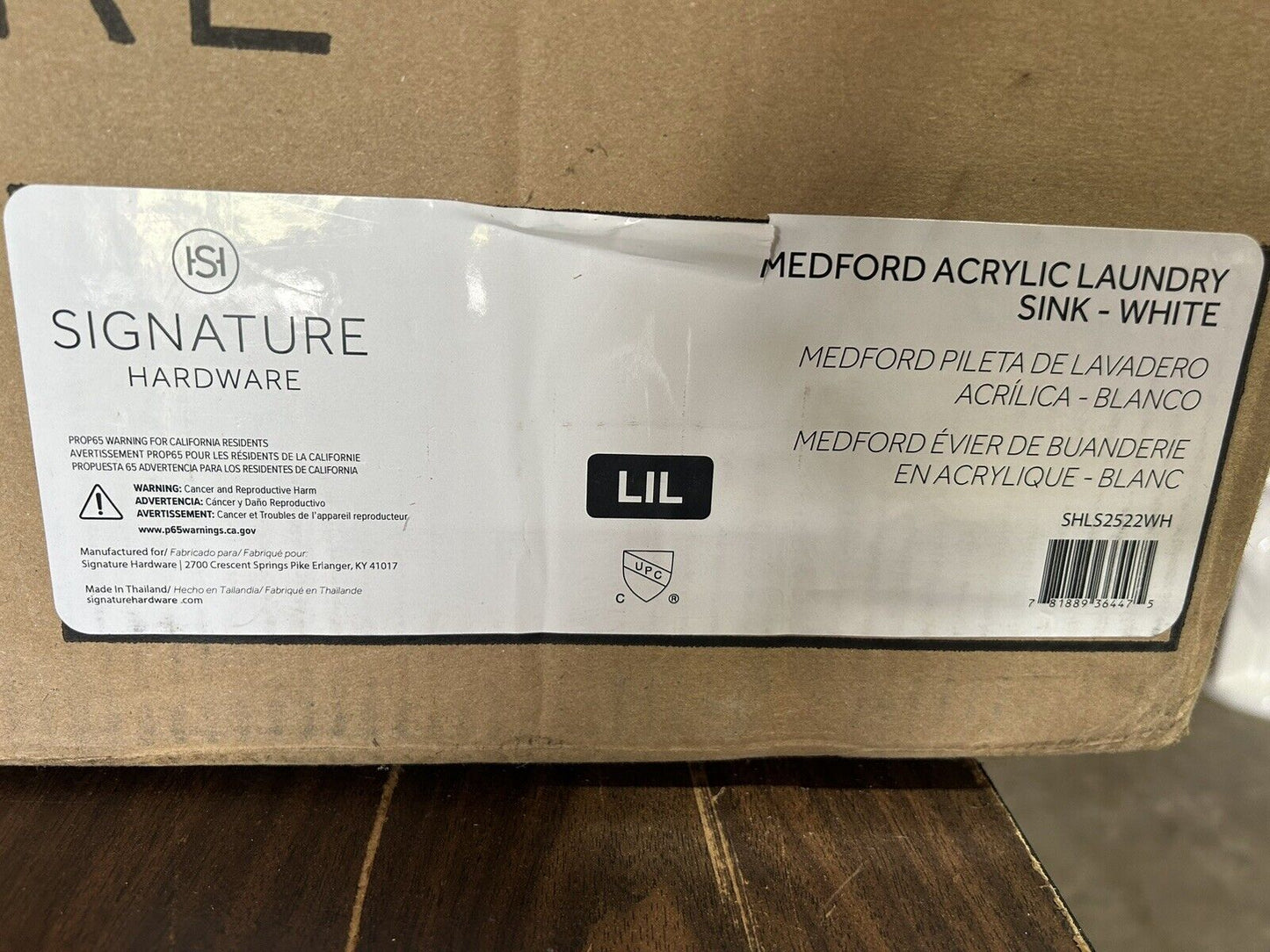 Signature Hardware SHLS2522WH (449309) Medford Drop In 1 Basin Acrylic Laundry S