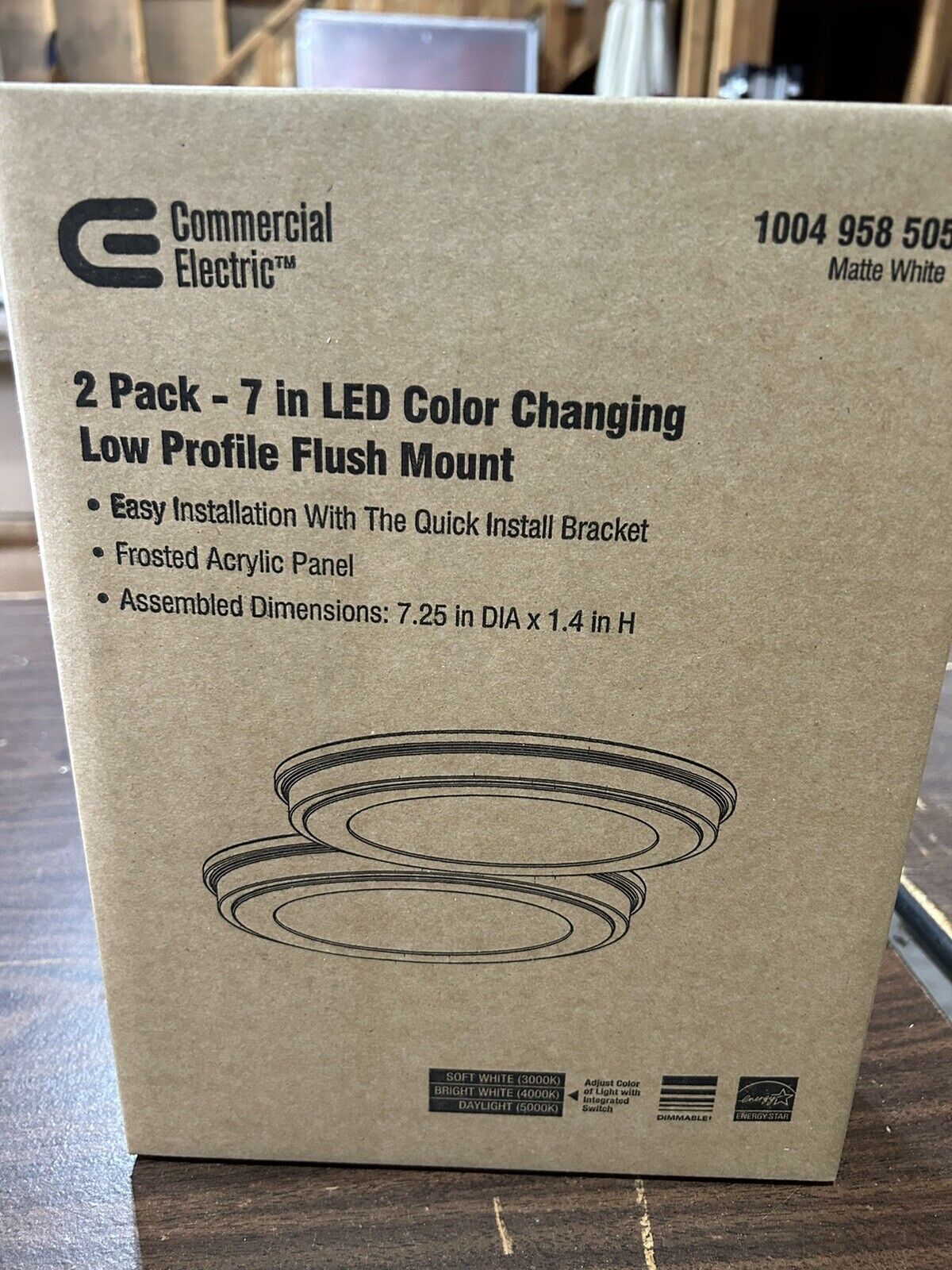 Commercial Electric 7" White Selectable LED Round Flush Mount Low Profile 2-Pack