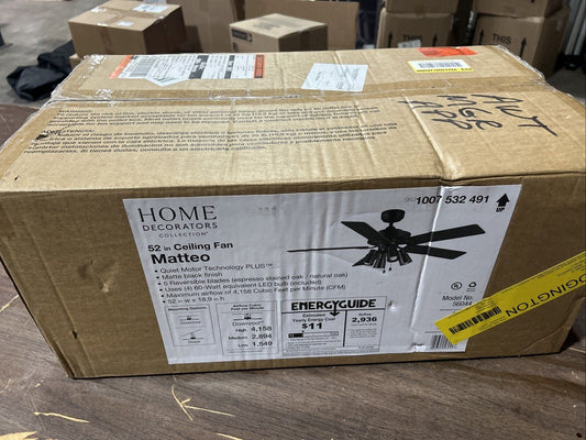 Home Decorators Collection LED Ceiling Fan 52" Indoor Adjustable Matte Black M4