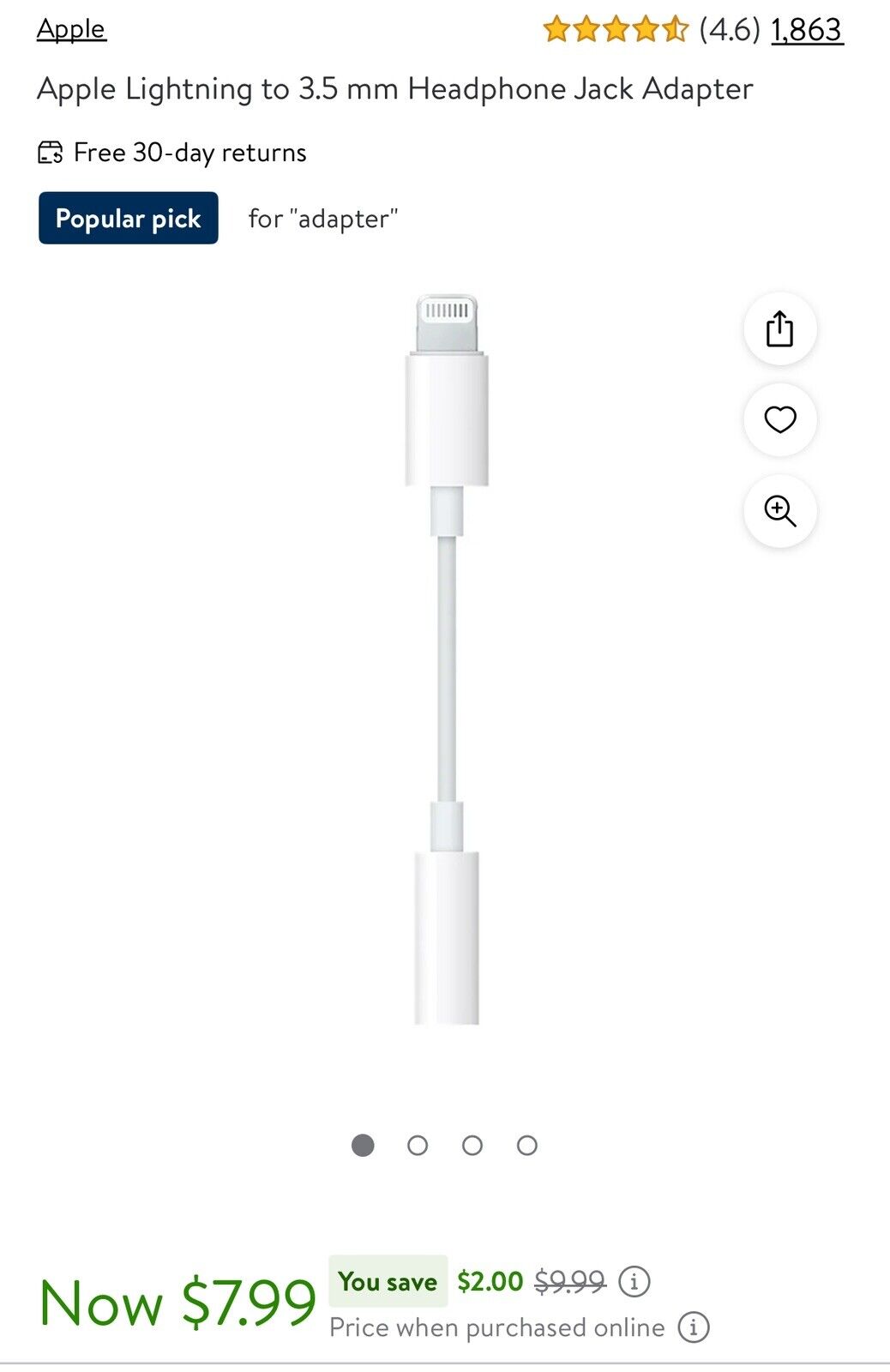 Apple MMX62AM/A 3.5mm Audio Adapter